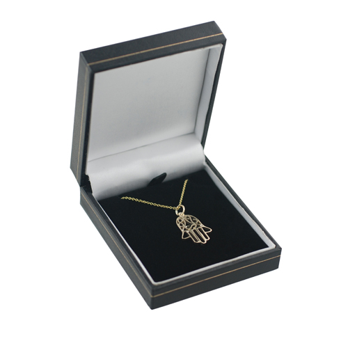 9ct Gold 24x12mm Hand of Fatima Pendant with a 1.1mm wide cable Chain 16 inches - Image 3