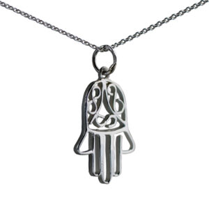 Silver 24x12mm Hand of Fatima Pendant with a 1mm wide rolo Chain 16 inches Only Suitable for Children