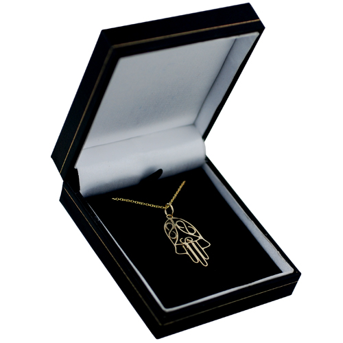 9ct Gold 29x18mm Hand of Fatima Pendant with a 1.1mm wide cable Chain 18 inches - Image 3