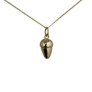9ct Gold 12x7mm hollowed out at back Acorn Pendant with a 0.6mm wide curb Chain