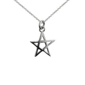 Silver 19x19mm plain Pentangle Pendant with a 1mm wide rolo Chain