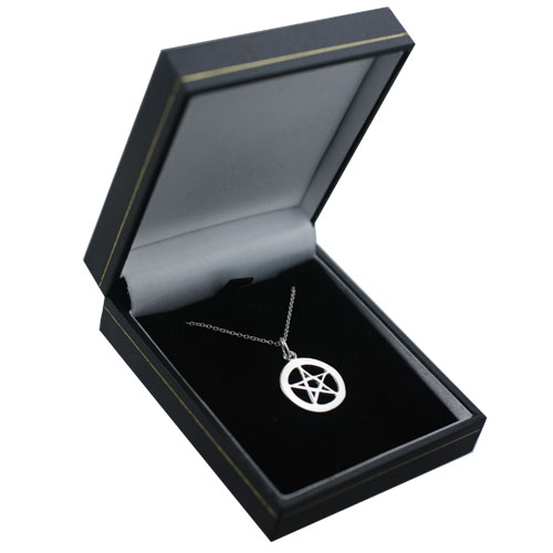 Silver 19mm plain Pentangle in circle Pendant with a 1mm wide rolo Chain 16 inches Only Suitable for Children - Image 2