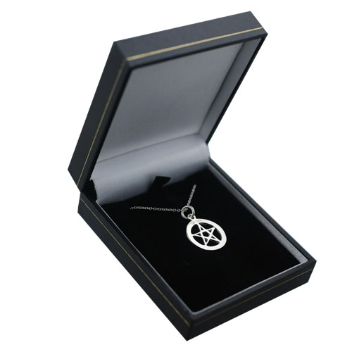 Silver 19mm plain Pentangle in circle Pendant with a 1mm wide rolo Chain 16 inches Only Suitable for Children - Image 3