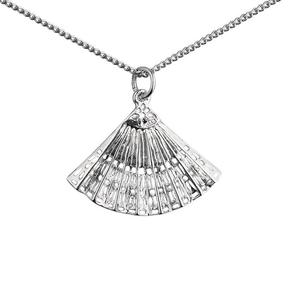 Silver 23x30mm Hand Fan Pendant with a 1.3mm wide curb Chain 20 inches