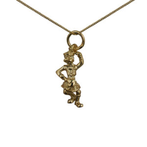 9ct Gold 19x9mm Scottish Dancer Pendant with a 0.6mm wide curb Chain