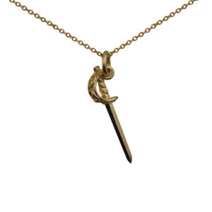9ct Gold 21x7mm Claymore Sword Pendant with a 1.1mm wide cable Chain