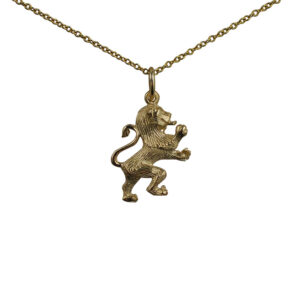 9ct Gold 19x15mm Rampant Lion Pendant with a 1.1mm wide cable Chain 20 inches