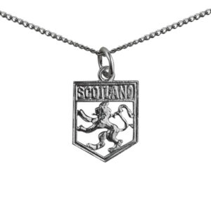 Silver 17x14mm Scotland Badge with Rampant Lion Pendant with a 1.3mm wide curb Chain