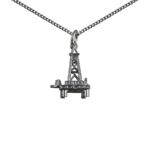Silver 20x15mm Oil Rig Pendant with a 1.3mm wide curb Chain