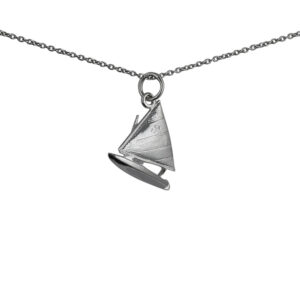 Silver 17x18mm Yacht with Sailor Pendant with a 1mm wide rolo Chain
