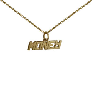 9ct Gold 6x21mm 'Money' Pendant with a 1.1mm wide cable Chain