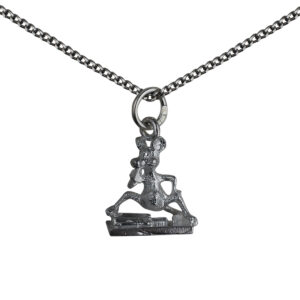 Silver 15x14mm Mouse and Trap Pendant with a 1.3mm wide curb Chain 18 inches