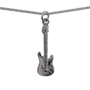 Silver 30x10mm Guitar Pendant with a 1.3mm wide curb Chain 24 inches