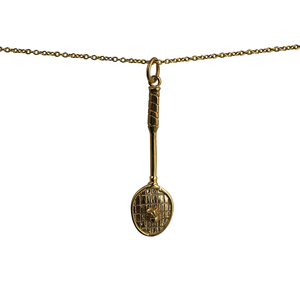 9ct Gold 36x11mm Badminton Racket and Shuttlecock Pendant with a 1.1mm wide cable Chain 16 inches Only Suitable for Children
