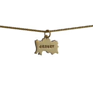 9ct Gold 13x20mm Map of Jersey Pendant with a 1.1mm wide spiga Chain 24 inches