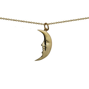 9ct Gold 25x14mm Half Moon Pendant with a 1.1mm wide cable Chain