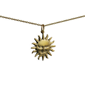 9ct Gold 21mm Full Sun Pendant with a 1.1mm wide cable Chain