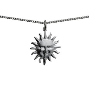 Silver 21mm Full Sun Pendant with a 1.3mm wide curb Chain