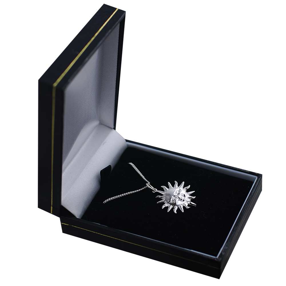 Silver 21mm Full Sun Pendant with a 1.3mm wide curb Chain 18 inches - Image 2