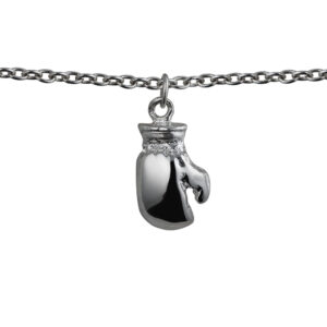 Silver 19x18mm solid Boxing Glove Pendant with a 2.5mm wide cable Chain