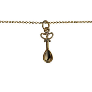 9ct Gold 18x8mm Lovespoon Pendant with a 1.1mm wide cable Chain 20 inches