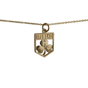 9ct Gold 17x14mm Ireland Badge Pendant with a 1.1mm wide cable Chain
