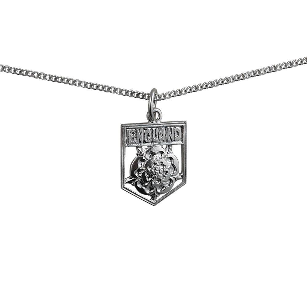 Silver 17x14mm England Badge Pendant with a 1.3mm wide curb Chain 24 inches