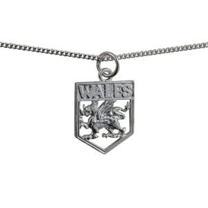 Silver 18x15mm Wales Badge Pendant with a 1.3mm wide curb Chain