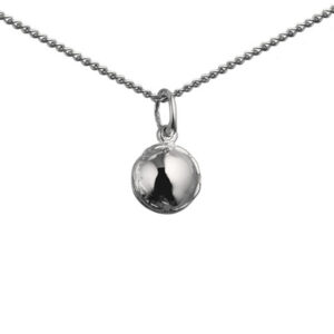 Silver 10mm solid Cricket Ball Pendant with a 1.3mm wide curb Chain