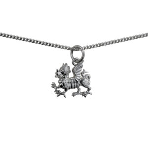 Silver 15x11mm Welsh Dragon Pendant with a 1.3mm wide curb Chain 20 inches