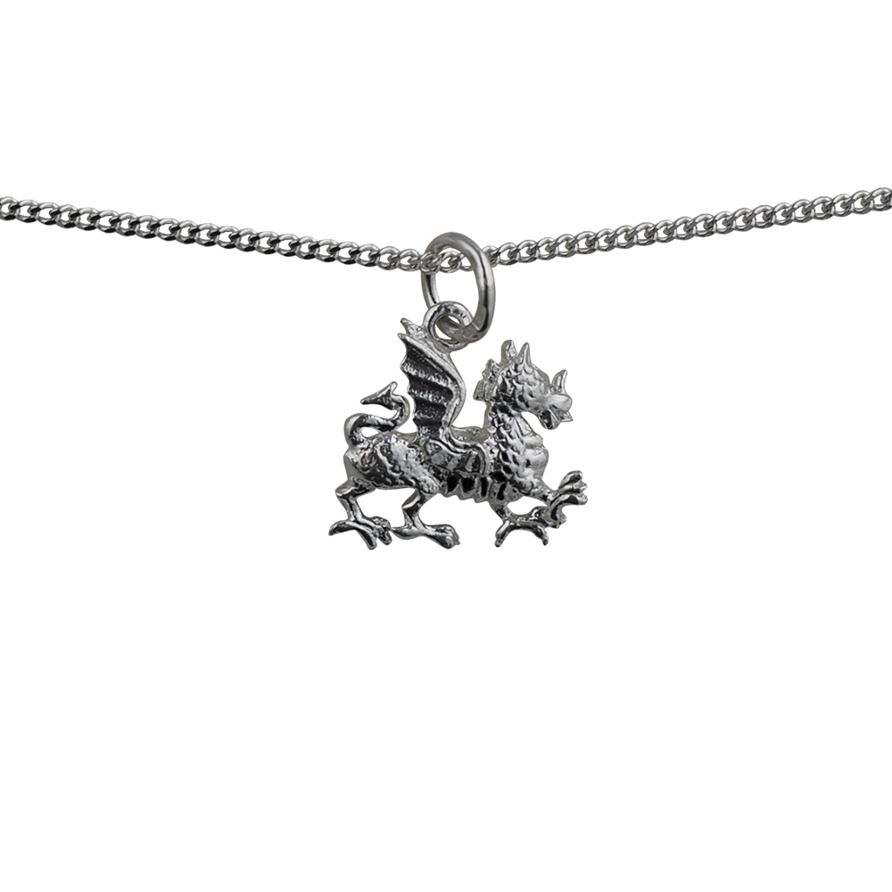 Silver 15x11mm Welsh Dragon Pendant with a 1.3mm wide curb Chain 20 inches - Image 2