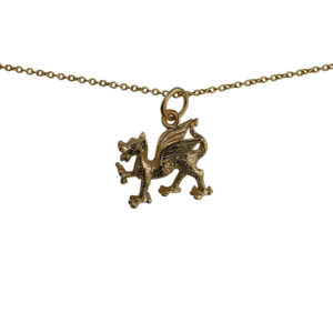9ct Gold 17x15mm Welsh Dragon Pendant with a 1.1mm wide cable Chain