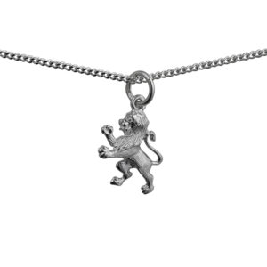 Silver 15x12mm Rampant Lion Pendant with a 1.3mm wide curb Chain