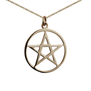 9ct Gold 30mm plain Pentangle in a circle Pendant with a 1.1mm wide cable Chain