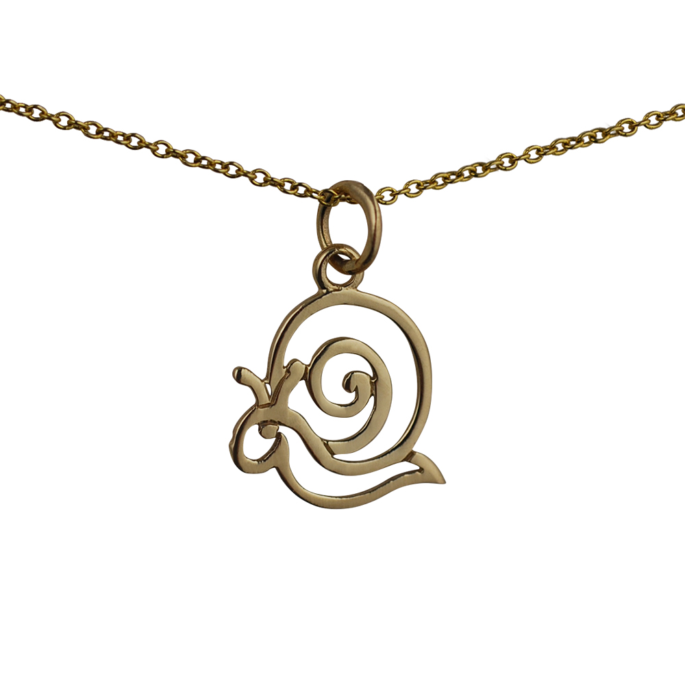 9ct Gold 15x17mm pierced Snail Pendant with a 1.1mm wide cable Chain