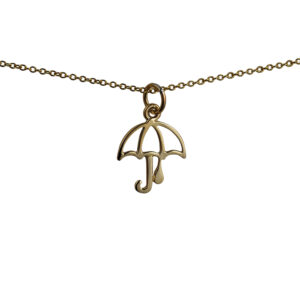 9ct Gold 14x14mm pierced Umbrella with Raindrop Pendant with a 1.1mm wide cable Chain 20 inches