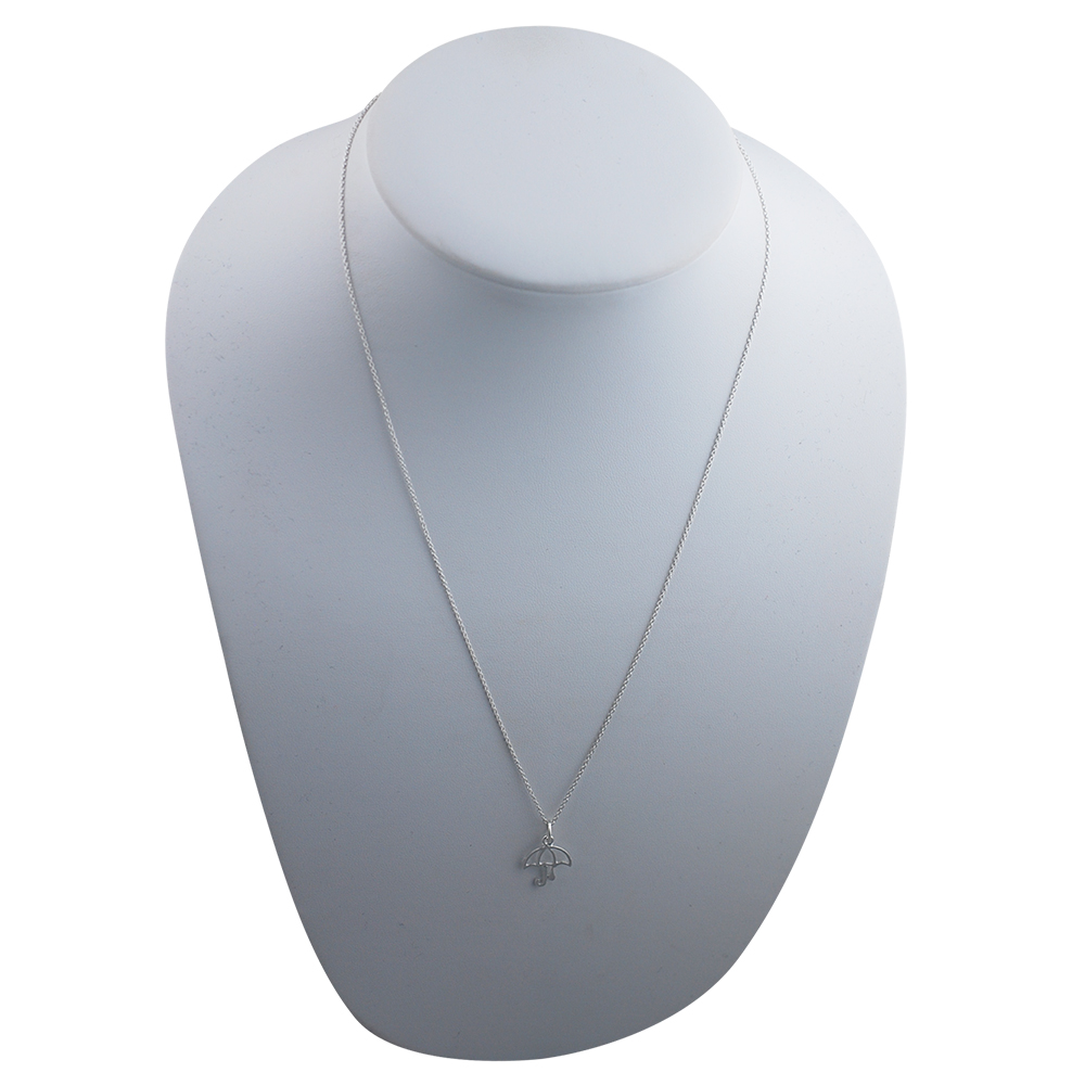Silver 14x14mm pierced Umbrella with Raindrop Pendant with a 1mm wide rolo Chain 20 inches - Image 4
