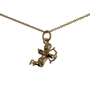 9ct Gold 15x13mm solid Cupid Pendant with a 1.1mm wide cable Chain