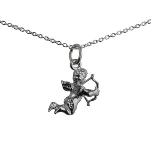 Silver 15x13mm solid Cupid Pendant with a 1mm wide rolo Chain