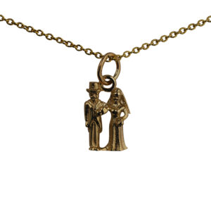 9ct Gold 13x9mm solid Bride and Groom Pendant with a 1.1mm wide cable Chain