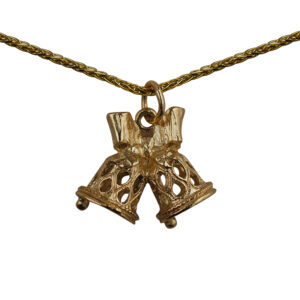 9ct Gold 21x19mm Wedding Bells Pendant with a 1.1mm wide spiga Chain
