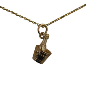 9ct Gold 15x9mm Champagne in a Ice Bucket Pendant with a 1.1mm wide cable Chain