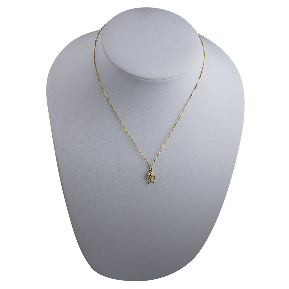 9ct Gold 12x10mm Skull and Crossbones Pendant with a 1.1mm wide cable Chain 16 inches Only Suitable for Children - Image 3