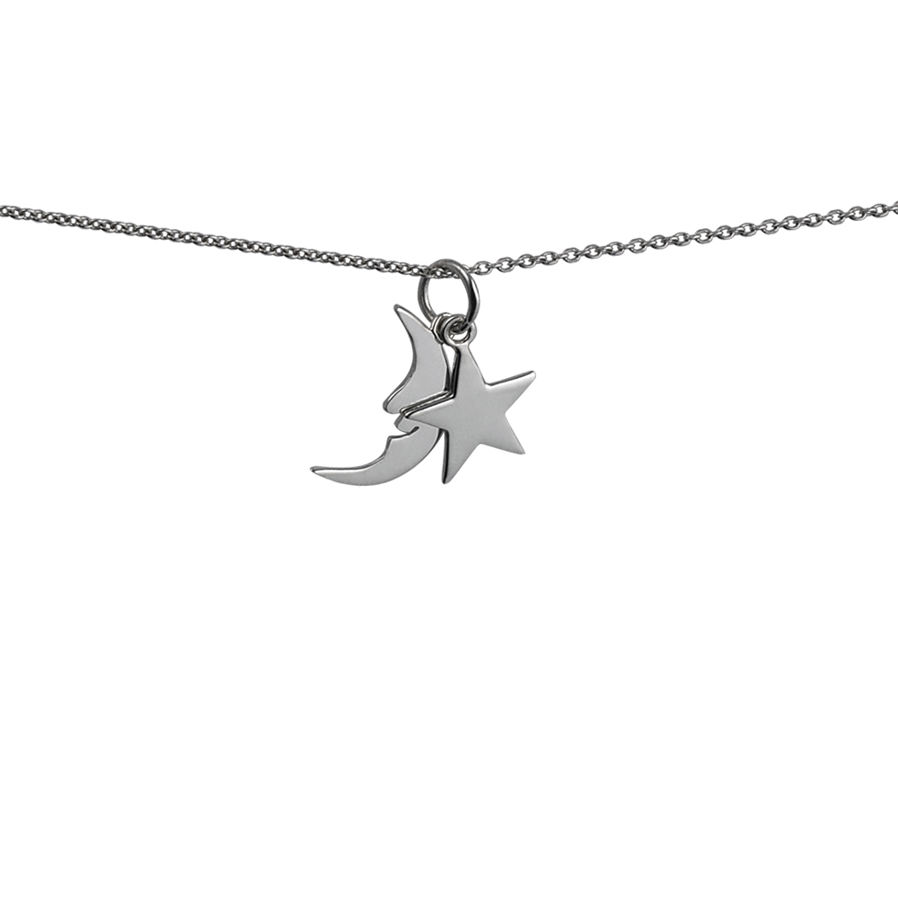 Silver 11x15mm half Moon and Star Pendant with a 1mm wide rolo Chain 24 inches - Image 2