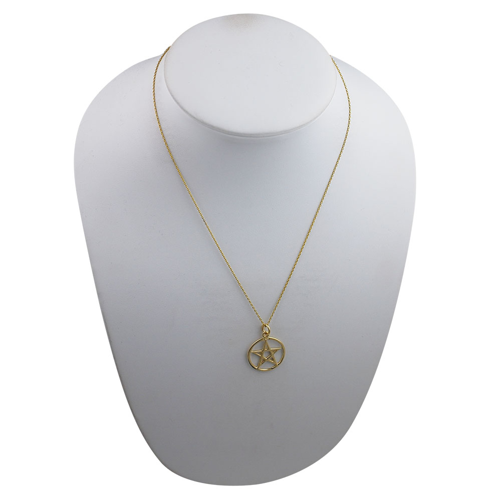 9ct Gold 23mm plain Pentangle in a circle Pendant with a 1.1mm wide cable Chain - Image 3