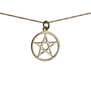 9ct Gold 23mm plain Pentangle in a circle Pendant with a 1.1mm wide cable Chain 20 inches