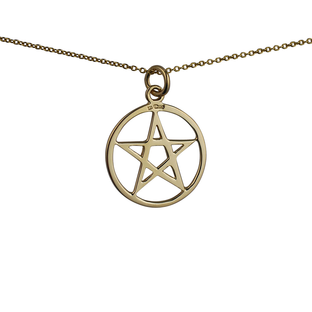 9ct Gold 23mm plain Pentangle in a circle Pendant with a 1.1mm wide cable Chain - Image 2