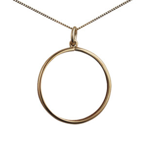 9ct Gold 23mm plain Full Sovereign / 1/4 quarter ounce Krugerrand coin mount holder Pendant with a 0.6mm wide curb Chain