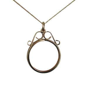 9ct Gold 22x17mm 1/10 ounce Krugerrand Sovereign coin mount holder with 2 scrolls Pendant with a 0.6mm wide curb Chain