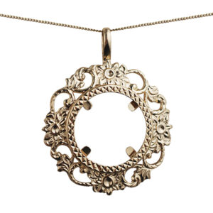 9ct Gold 30mm 1/2 Half Sovereign mount with a diamond cut  coin mount holder Pendant with a 0.6mm wide curb Chain